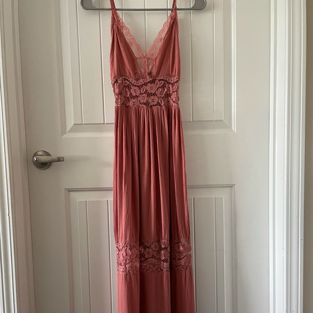 Coral maxi dress with lace details